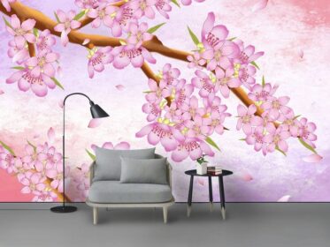 دانلود کاغذ دیواری طرح مینیمالیستی جدید نقاشی دیواری گلدار پس زمینه هلو با دست نقاشی سفارشی