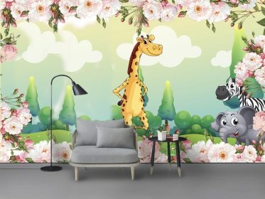 دانلود کاغذ دیواری طرح جدید دیوار پس زمینه اتاق کودک حیوانات گل مدرن