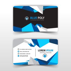 دانلود کارت ویزیت کارت ویزیت آبی و سفید با اشکال چند ضلعی مشکی