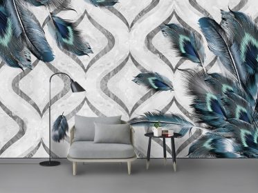 دانلود کاغذ دیواری طرح مدرن دیوار پس زمینه پر طاووس آبی زیبا