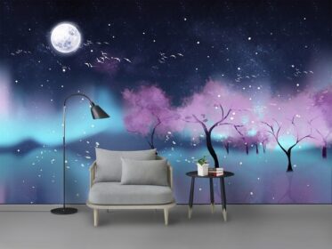 دانلود کاغذ دیواری طراحی مدرن و زیبای آسمان پر ستاره منظره پس زمینه دیوار