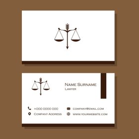 دانلود کارت ویزیت وکیل قهوه ای و سفید کارت ویزیت با ترازو طرح عدالت