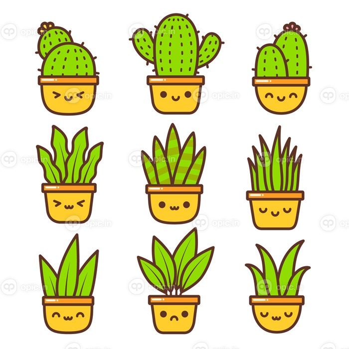 دانلود وکتور گیاه بیان متفاوت زیبا در گلدان رنگارنگ