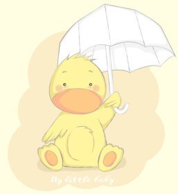 دانلود تصویر برداری وکتور کارتونی اردک زیبا با چتر