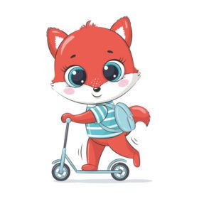 دانلود تصویر کارتونی وکتور بچه روباه ناز روی اسکوتر