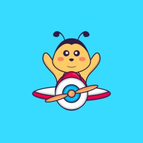 دانلود زنبور ناز پرواز در هواپیما مفهوم کارتونی حیوانات جدا شده می تواند برای کارت دعوت کارت پستال تی شرت یا طلسم به سبک کارتونی تخت استفاده شود