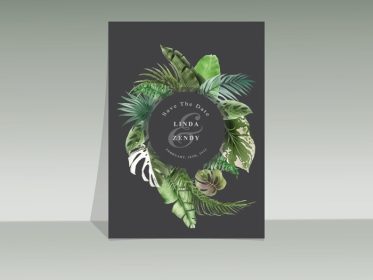 دانلود وکتور کارت دعوت عروسی با آبرنگ گل های استوایی زیبا