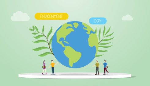دانلود وکتور مفهوم روز محیط با زمین بزرگ و گیاه سبز