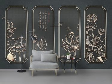 دانلود کاغذ دیواری طرح جدید به سبک چینی زیبا سه بعدی گچ نیلوفر آبی دیوار برجسته حکاکی شده