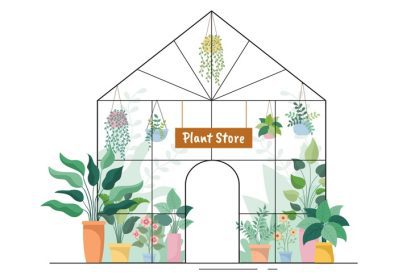 دانلود وکتور فروشگاه گل و گیاه با گل فروشی مراقبت ارگانیک