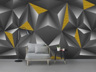 دانلود طرح کاغذ دیواری به شکل هندسی جامد فویل طلایی مبل سه بعدی دیوار پس زمینه تلویزیون