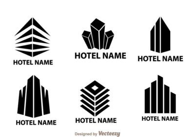 دانلود مجموعه تصویری لوگو از انواع لوگوی سیاه و سفید هتل بزرگ در پس زمینه سفید