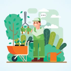 دانلود وکتور باغبانی که روی باغچه در فضای باز کار می کند
