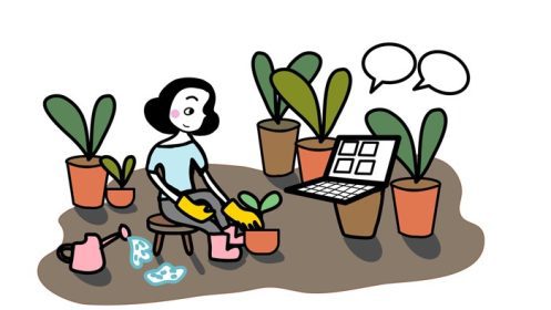 دانلود وکتور کار باغبانی از خانه و کاشت آنلاین وکتور کارتونی دست کشیده