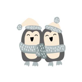 دانلود وکتور زیبای کریسمس با دست کشیده شده دو پنگوئن اسکاندیناویایی