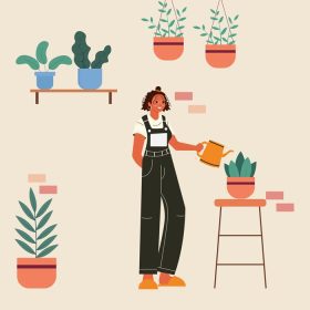 دانلود وکتور دختر مراقبت از گیاهان در خانه مراقبت از گیاهان برای درمان سلامت روان