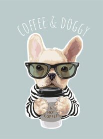 دانلود تصویر سگ ناز با عینک آفتابی در دست تصویر فنجان قهوه عکس خنده دار سگ ناز برای پوشاک یا پوستر