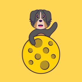 دانلود مفهوم کارتونی حیوانی سگ ناز روی ماه است که می تواند برای کارت دعوت کارت پستال تی شرت یا سبک کارتونی تخت طلسم استفاده شود