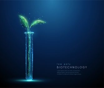 دانلود وکتور جوانه گیاه سبز در لوله مفهوم بیوتکنولوژی کم پلی سبک طراحی انتزاعی پس زمینه هندسی آبی قاب سیم ساختار اتصال نور مفهوم وکتور مدرن d گرافیکی جدا شده