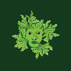 دانلود وکتور لوگوی صورت یک زن سبز با طرح برگ که صورت را می پوشاند