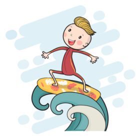 دانلود نقاشی زیبا پسر موج سوار روی تخته موج سواری شناور روی موج بزرگ