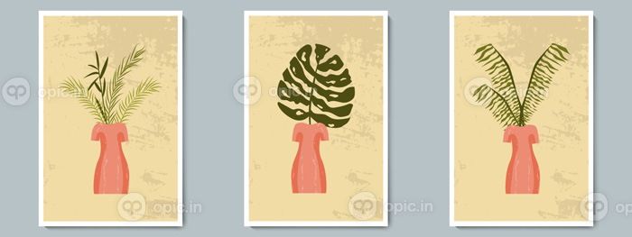دانلود وکتور نقاشی با دست غیرمعمول شکل زن گلدان سفالی با گیاهان استوایی کلاژ مد روز برای دکوراسیون به سبک یونانی
