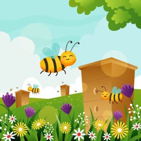 دانلود وکتور پرورش زنبورهای شاد در بهار