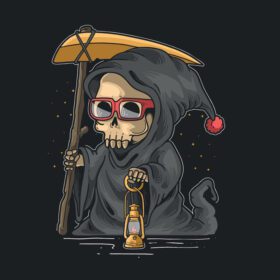 دانلود وکتور cute grim reaper illustration night halloween