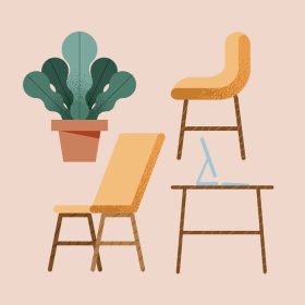دانلود وکتور صندلی خانه میز و گیاه