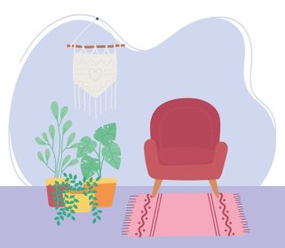 دانلود وکتور صندلی اتاق خانه آویز دیواری گیاهان گلدانی دکوراسیون داخلی