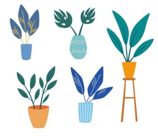 دانلود وکتور گل خانگی در گلدان مجموعه گیاهان آپارتمانی گیاهان خانگی