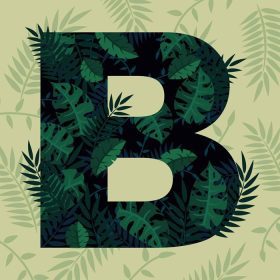 دانلود تصویر برداری از حروف b تایپوگرافی با تم جنگل مناسب چاپ روی تی شرت یا استفاده به عنوان پس زمینه
