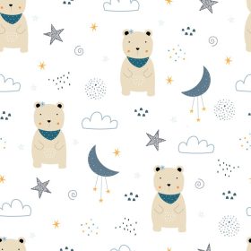 دانلود وکتور خرس با آسمان و ستاره ها پترن بدون درز کارتون زیبا