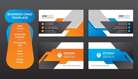 دانلود کارت ویزیت شرکتی کارت ویزیت طرح خلاقانه انتزاعی ست قالب آبی و نارنجی