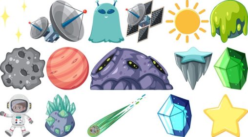 دانلود وکتور جدا شده بازی فضایی فانتزی مجموعه اشیاء و عناصر