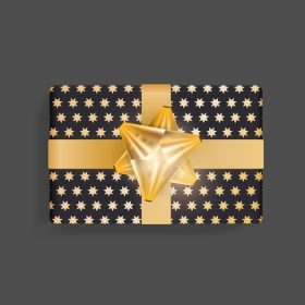 دانلود وکتور جعبه کادو مشکی با پترن روبان طلایی ستاره های طلایی