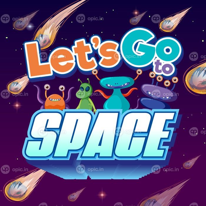دانلود وکتور طراحی پوستر فضایی let s go با کارتون بیگانه