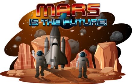 دانلود وکتور مریخ طرح لوگوی آینده با فضانورد در ایستگاه فضایی است