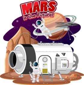 دانلود وکتور مریخ کلمه آینده طراحی لوگو با ایستگاه فضایی است