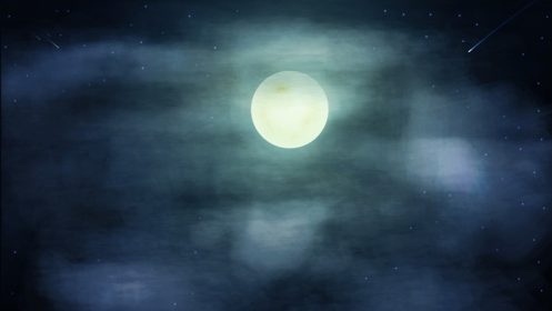 دانلود وکتور شب تاریک و آسمان آبی با ماه کامل بزرگ در ابر وکتور