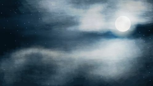 دانلود وکتور آسمان شب با ماه کامل در ابرهای غلیظ وکتور