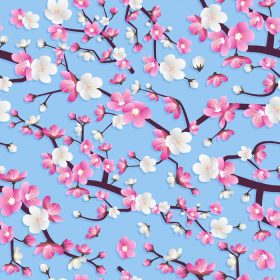دانلود پترن بدون درز وکتور شکوفه گیلاس گل بهاری