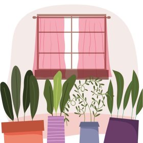 دانلود وکتور گیاهان گلدانی و دکوراسیون پنجره طراحی داخلی منزل
