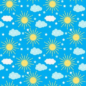 دانلود وکتور پس زمینه پترن بدون درز کودکان با ابرهای خورشیدی و ستاره ها