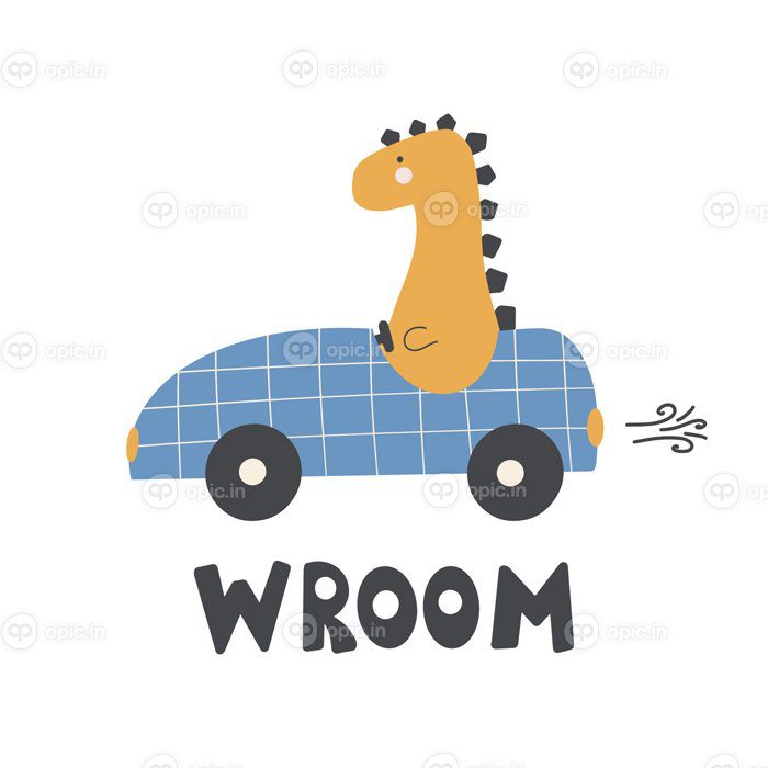 دانلود دایناسور در ماشین با کتیبه wroom