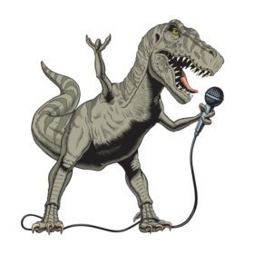دانلود خواننده راک دایناسور میکروفون در دست تیرانوزاروس یا تی