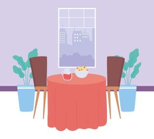 دانلود وکتور میز داخلی رستوران با پنجره غذا و نوشیدنی