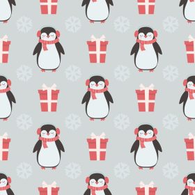 دانلود وکتور پترن بدون درز کریسمس با پنگوئن زیبا و هدیه