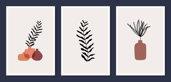 دانلود مجموعه وکتور پوسترهای زیبایی شناسی مدرن برای طراحی کارت پستال دعوت دکوراسیون منزل تصاویر انتزاعی مینیمالیستی با عناصر طراحی دستی گیاهان اشکال هندسی