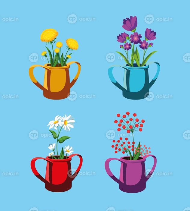 دانلود مجموعه وکتور گل های زیبای بهاری در طرح وکتور گلدانی